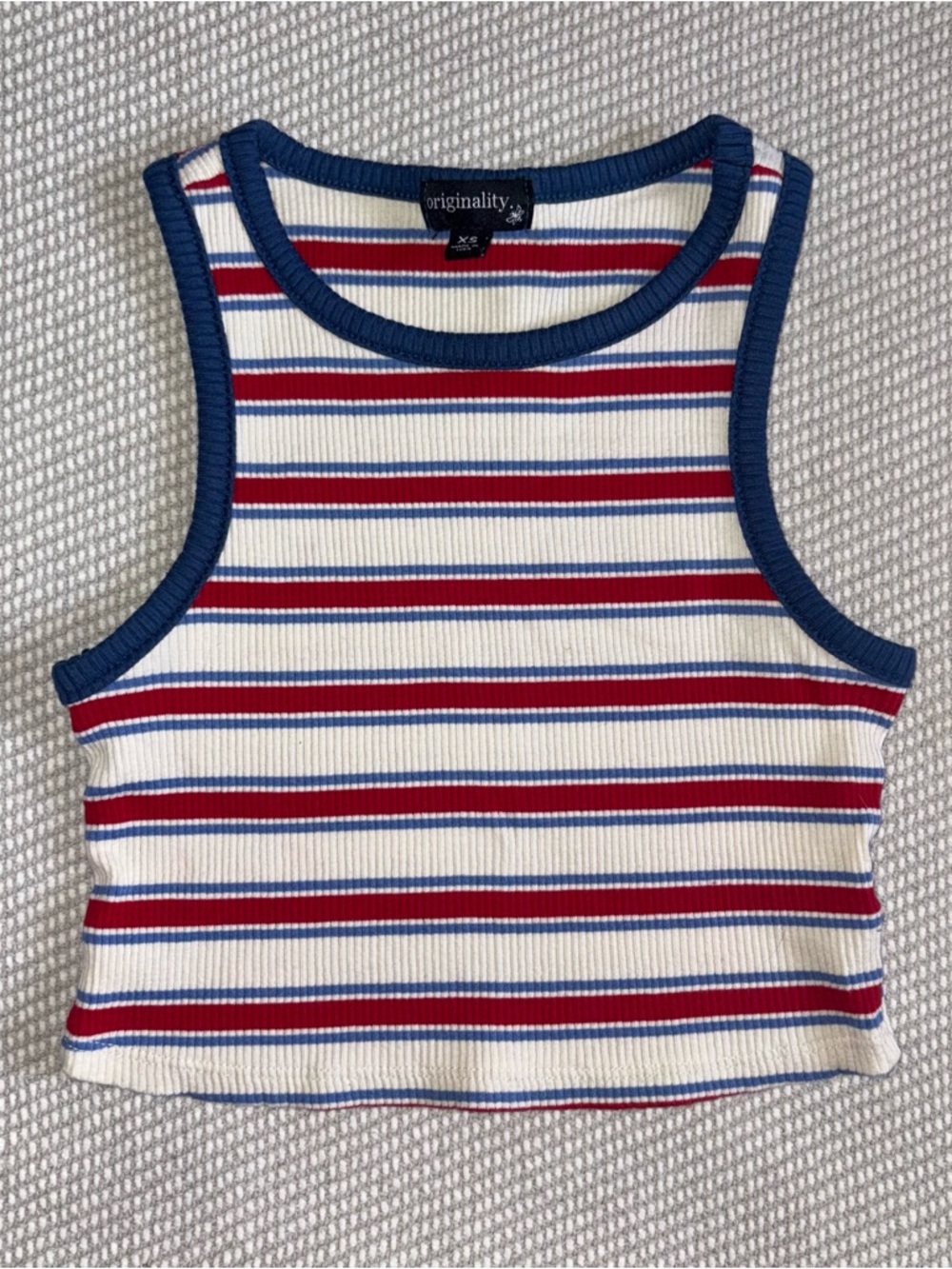 Originality Red White Blue American USA Crop Tank Top Sz Xs